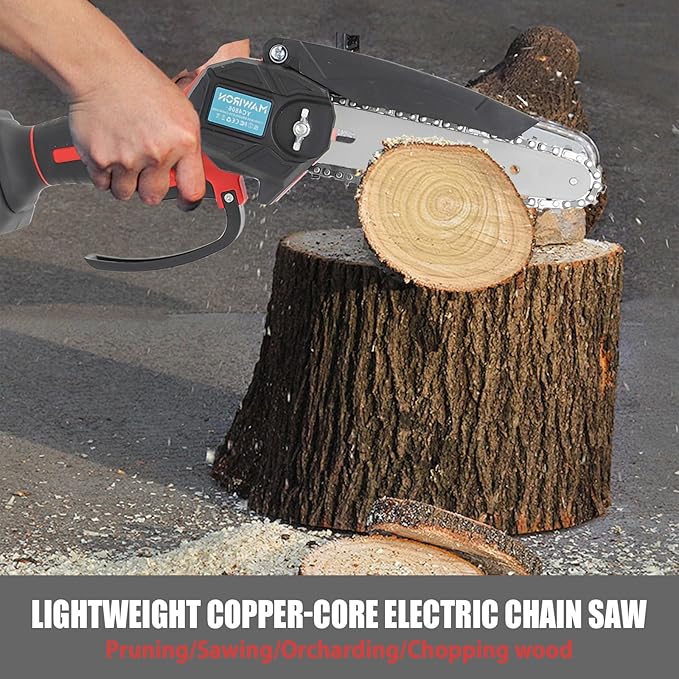 Product dimensions illustration for compact mini chainsaw